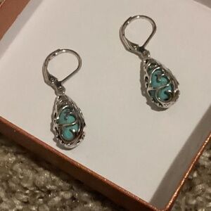 New S925 Sterling Silver Turquoise Boho Minimalist Earrings